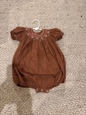 Baby Smocked Short Sleeve One-Piece Romper in Brown